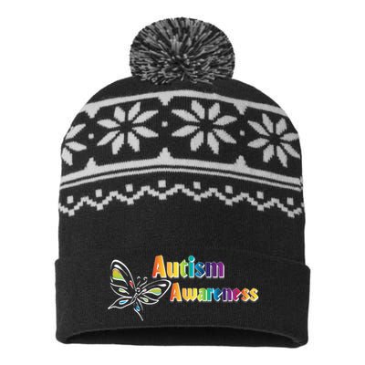 Autism Awareness Month Minimalist Butterfly USA-Made Snowflake Beanie