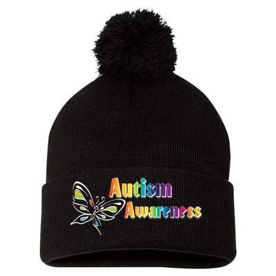 Autism Awareness Month Minimalist Butterfly Pom Pom 12in Knit Beanie