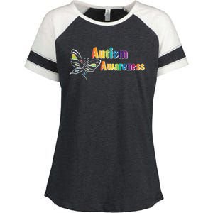 Autism Awareness Month Minimalist Butterfly Enza Ladies Jersey Colorblock Tee