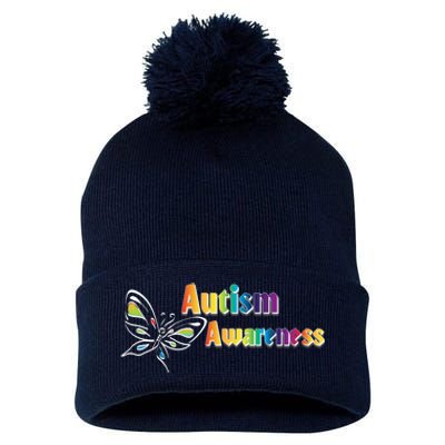 Autism Awareness Month Minimalist Butterfly Pom Pom 12in Knit Beanie