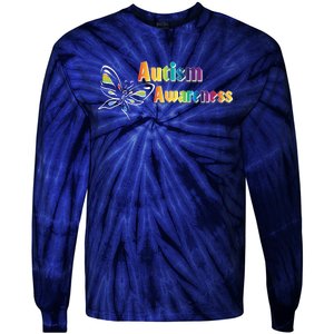 Autism Awareness Month Minimalist Butterfly Tie-Dye Long Sleeve Shirt