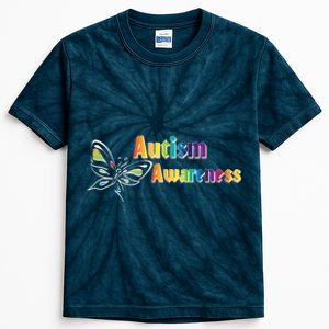 Autism Awareness Month Minimalist Butterfly Kids Tie-Dye T-Shirt