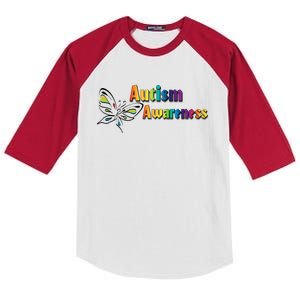 Autism Awareness Month Minimalist Butterfly Kids Colorblock Raglan Jersey