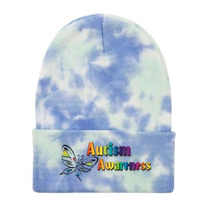 Autism Awareness Month Minimalist Butterfly Tie Dye 12in Knit Beanie