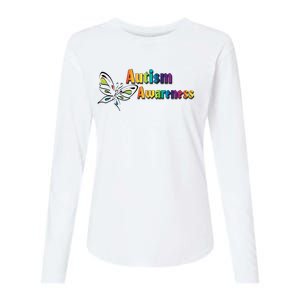 Autism Awareness Month Minimalist Butterfly Womens Cotton Relaxed Long Sleeve T-Shirt