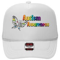 Autism Awareness Month Minimalist Butterfly High Crown Mesh Back Trucker Hat