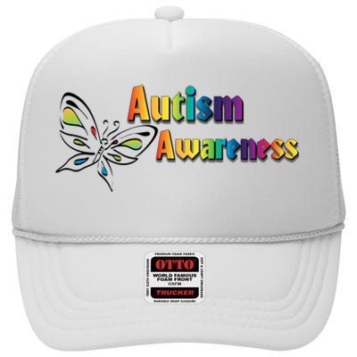 Autism Awareness Month Minimalist Butterfly High Crown Mesh Back Trucker Hat