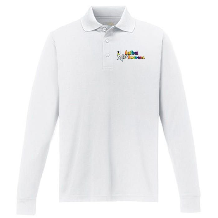 Autism Awareness Month Minimalist Butterfly Performance Long Sleeve Polo