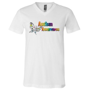 Autism Awareness Month Minimalist Butterfly V-Neck T-Shirt