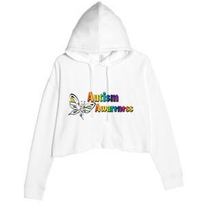 Autism Awareness Month Minimalist Butterfly Crop Fleece Hoodie