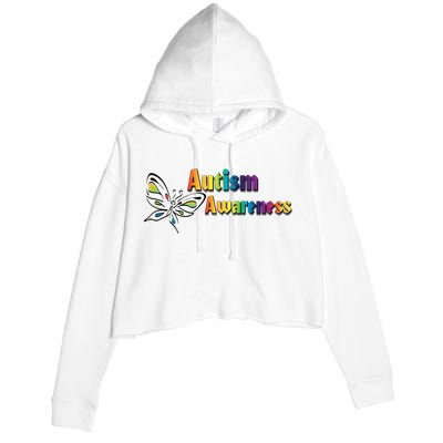 Autism Awareness Month Minimalist Butterfly Crop Fleece Hoodie