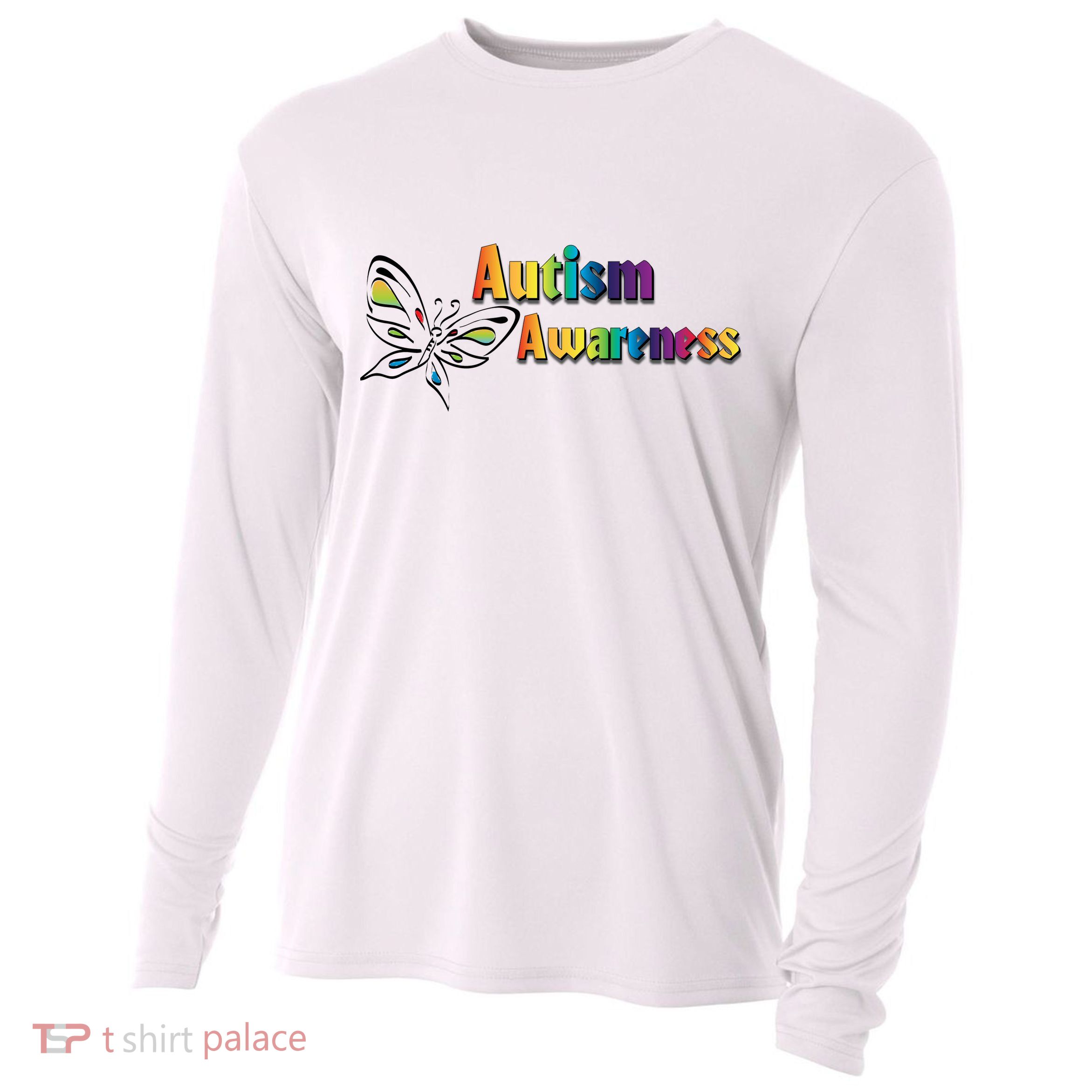 Autism Awareness Month Minimalist Butterfly Cooling Performance Long Sleeve Crew