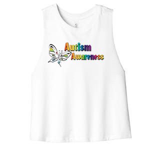 Autism Awareness Month Minimalist Butterfly Women's Racerback Cropped Tank