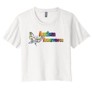 Autism Awareness Month Minimalist Butterfly Women's Crop Top Tee