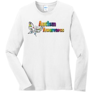 Autism Awareness Month Minimalist Butterfly Ladies Long Sleeve Shirt