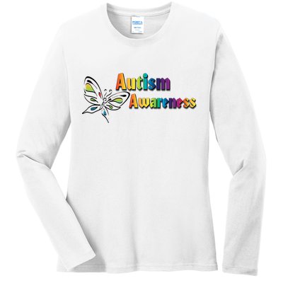 Autism Awareness Month Minimalist Butterfly Ladies Long Sleeve Shirt