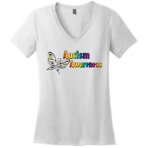 Autism Awareness Month Minimalist Butterfly Women's V-Neck T-Shirt