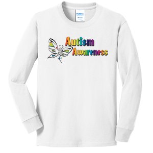 Autism Awareness Month Minimalist Butterfly Kids Long Sleeve Shirt