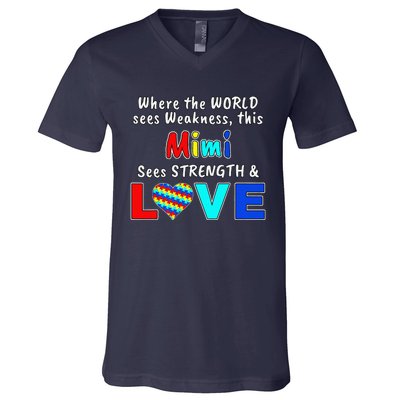 Autism Awareness Mimi Strength Love V-Neck T-Shirt