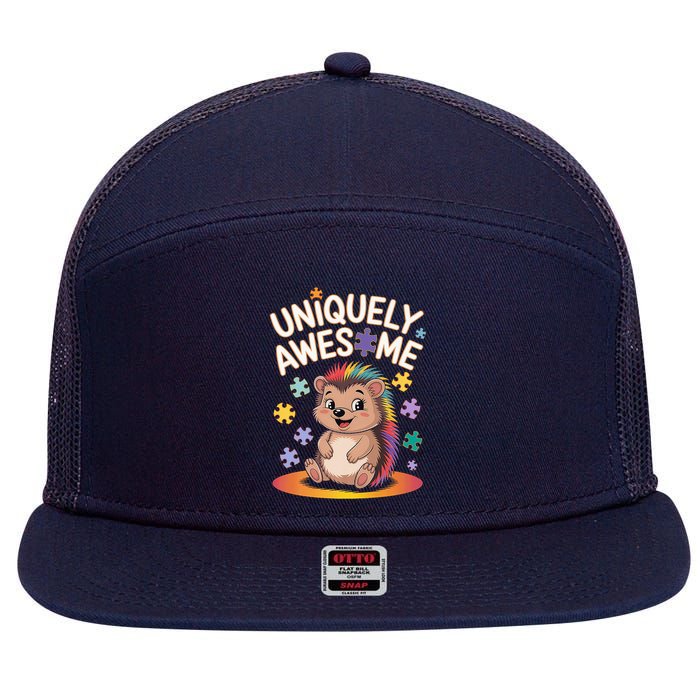 Autism Awareness Month Hedgehog Acceptance Neurodiversity 7 Panel Mesh Trucker Snapback Hat