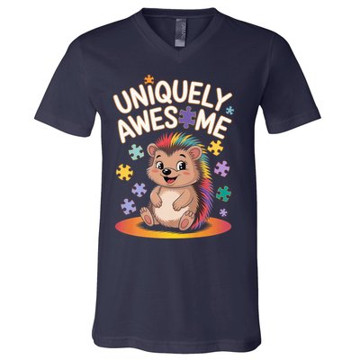 Autism Awareness Month Hedgehog Acceptance Neurodiversity V-Neck T-Shirt