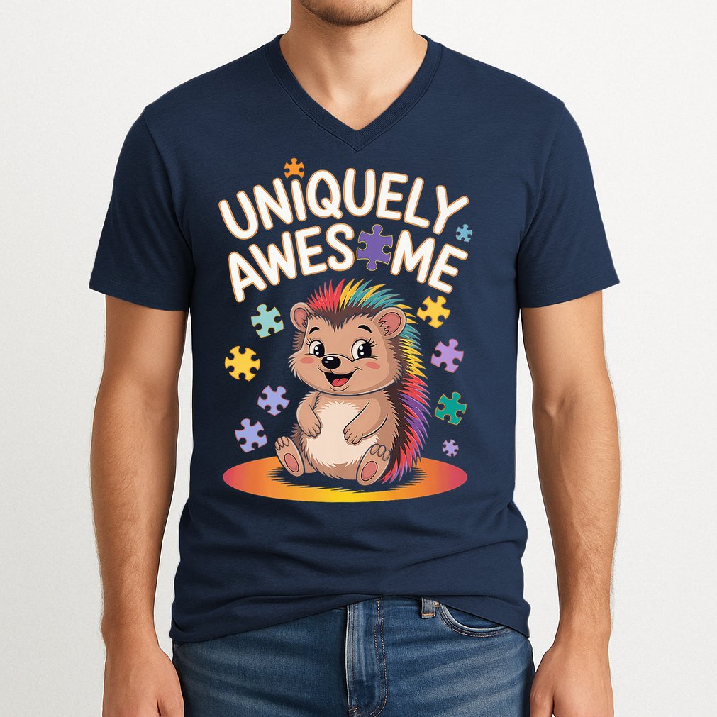 Autism Awareness Month Hedgehog Acceptance Neurodiversity V-Neck T-Shirt