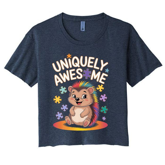 Autism Awareness Month Hedgehog Acceptance Neurodiversity Women's Crop Top Tee