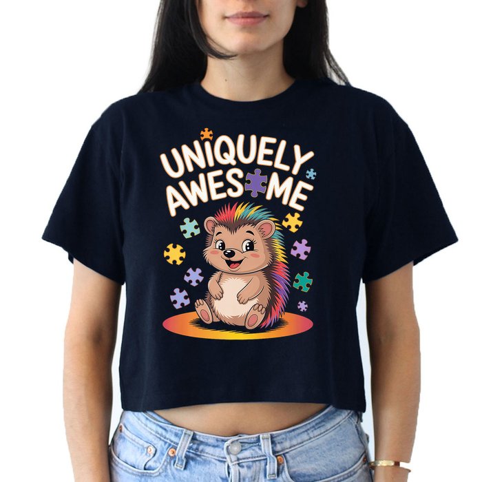 Autism Awareness Month Hedgehog Acceptance Neurodiversity Women's Crop Top Tee