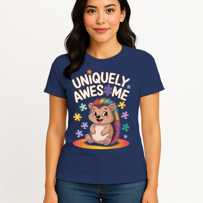 Autism Awareness Month Hedgehog Acceptance Neurodiversity Womens T-Shirt