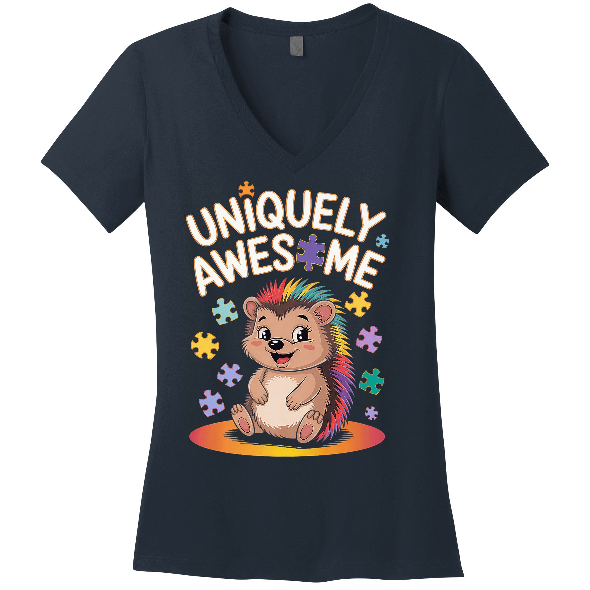 Autism Awareness Month Hedgehog Acceptance Neurodiversity Women's V-Neck T-Shirt