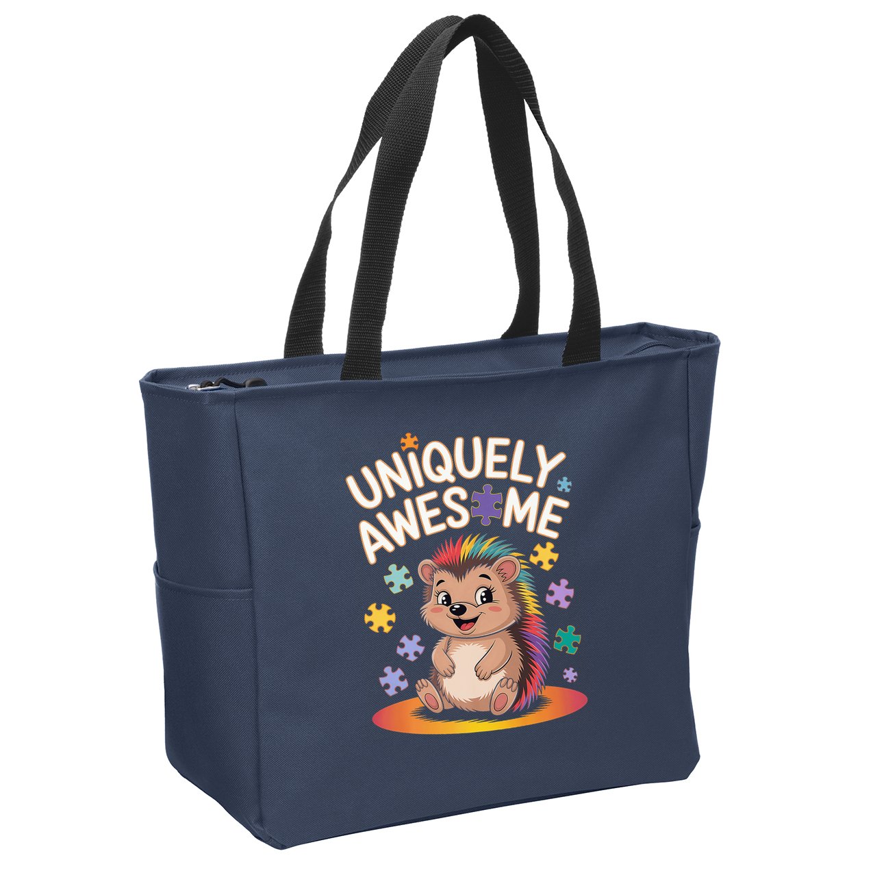Autism Awareness Month Hedgehog Acceptance Neurodiversity Zip Tote Bag