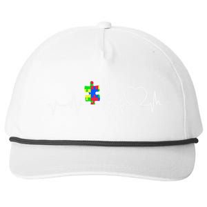 Autism Awareness Month Autism Puzzle Piece On Heartbeat Line Gift Snapback Five-Panel Rope Hat