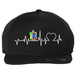 Autism Awareness Month Autism Puzzle Piece On Heartbeat Line Gift Wool Snapback Cap