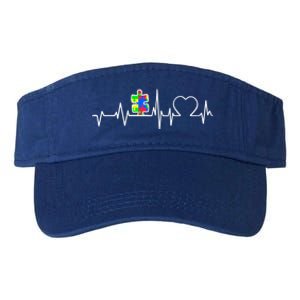 Autism Awareness Month Autism Puzzle Piece On Heartbeat Line Gift Valucap Bio-Washed Visor