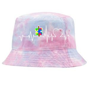 Autism Awareness Month Autism Puzzle Piece On Heartbeat Line Gift Tie-Dyed Bucket Hat