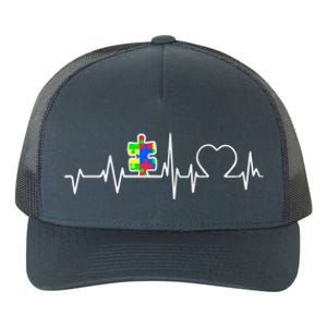 Autism Awareness Month Autism Puzzle Piece On Heartbeat Line Gift Yupoong Adult 5-Panel Trucker Hat