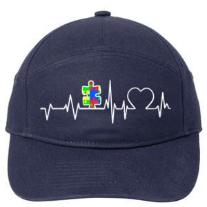 Autism Awareness Month Autism Puzzle Piece On Heartbeat Line Gift 7-Panel Snapback Hat