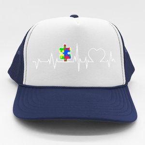 Autism Awareness Month Autism Puzzle Piece On Heartbeat Line Gift Trucker Hat