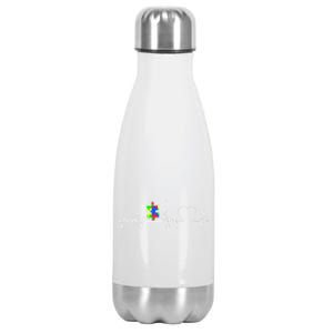 Autism Awareness Month Autism Puzzle Piece On Heartbeat Line Gift Stainless Steel Insulated Water Bottle