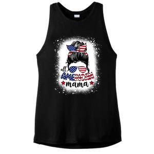 All American Mama Messy Bun Patriotic Mom Life Bleached Gift Ladies PosiCharge Tri-Blend Wicking Tank