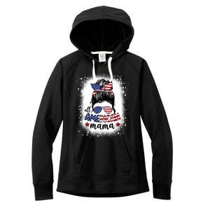 All American Mama Messy Bun Patriotic Mom Life Bleached Gift Women's Fleece Hoodie