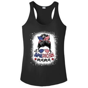 All American Mama Messy Bun Patriotic Mom Life Bleached Gift Ladies PosiCharge Competitor Racerback Tank