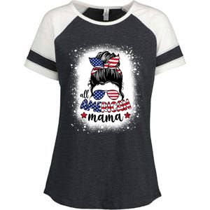 All American Mama Messy Bun Patriotic Mom Life Bleached Gift Enza Ladies Jersey Colorblock Tee