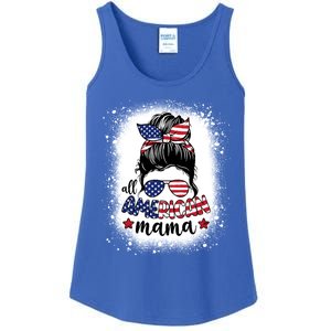 All American Mama Messy Bun Patriotic Mom Life Bleached Gift Ladies Essential Tank