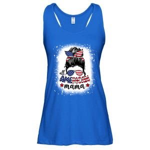 All American Mama Messy Bun Patriotic Mom Life Bleached Gift Ladies Essential Flowy Tank