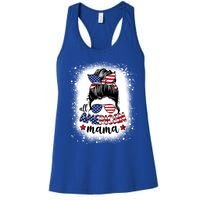 All American Mama Messy Bun Patriotic Mom Life Bleached Gift Women's Racerback Tank