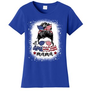 All American Mama Messy Bun Patriotic Mom Life Bleached Gift Women's T-Shirt