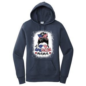 All American Mama Messy Bun Patriotic Mom Life Bleached Gift Women's Pullover Hoodie