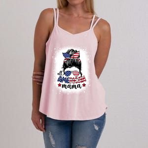 All American Mama Messy Bun Patriotic Mom Life Bleached Gift Women's Strappy Tank