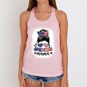 All American Mama Messy Bun Patriotic Mom Life Bleached Gift Women's Knotted Racerback Tank